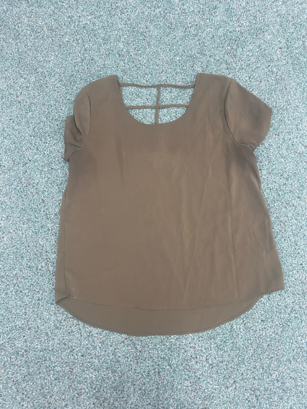 Women's Olive Green Short Sleeve Scoop Neck Top with Back Strap Detail